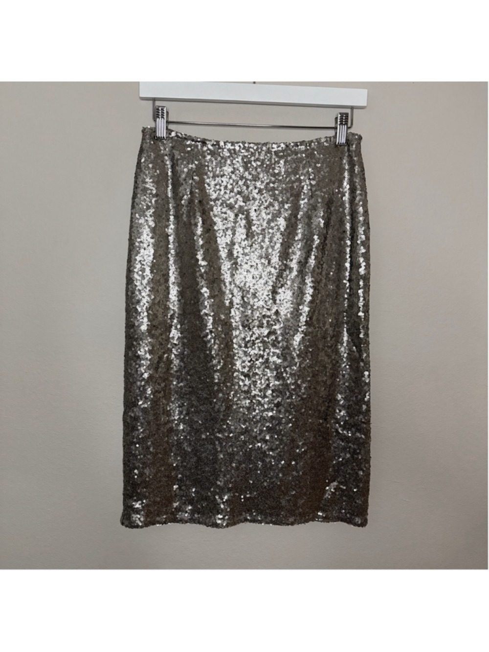 Women's Francesca's Silver Sequin Pencil Skirt M